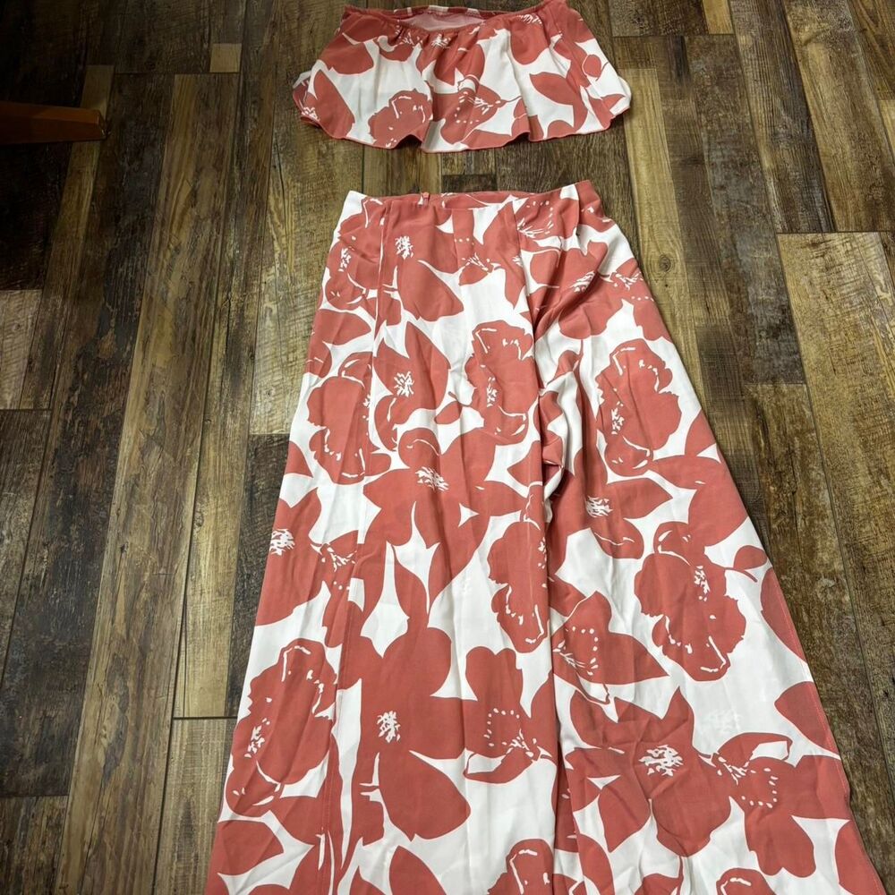 SHEIN 2 Piece White Pink Orange Small Co Ord Vacation Beach Women's Jumpsuit